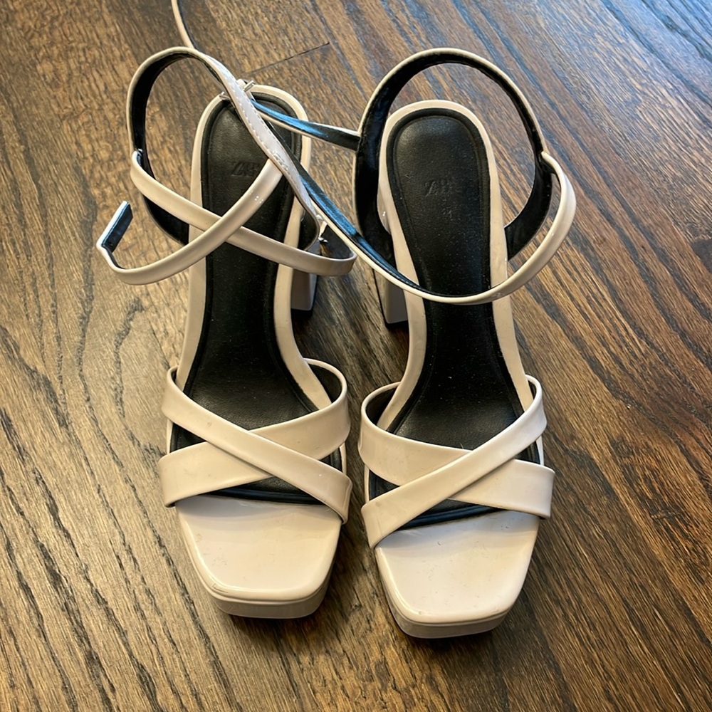 Zara platform white sandals heels